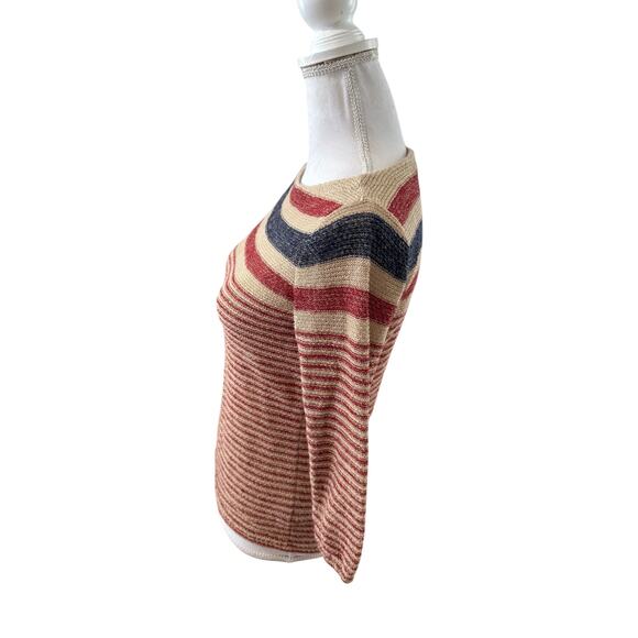 Ralph Lauren LRL Open Knit Boatneck Linen Sweater Red Blue Patriotic S - Picture 3 of 5